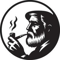 Aged Man with Tobacco Pipe. vector