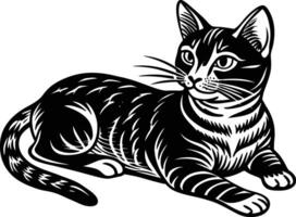 Black drawing silhouette of a cat in a relaxed laying position on a white background vector