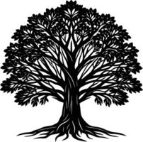 Silhouette of a banyan Tree isolated on white background vector