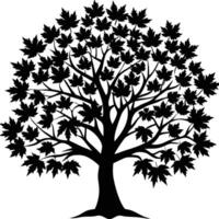 Beautiful black maple tree silhouette on white background vector
