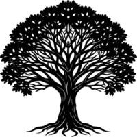 Silhouette of a banyan Tree isolated on white background vector