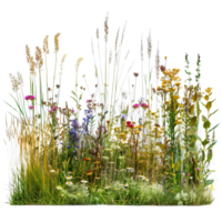 en blandad prärie gräs säng i midsommar, lång och tät med gräs i full blomma, isolerat på en transparent bakgrund png