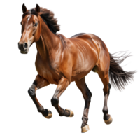 A powerful brown horse running with full speed, isolated on a transparent background png