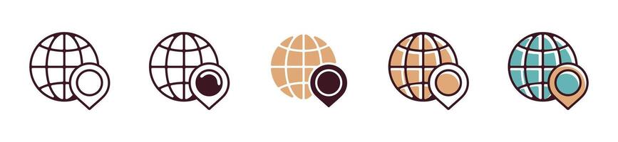 World map location pin icon set illustration. globe geo position sign. travel destination symbol for web and app template vector