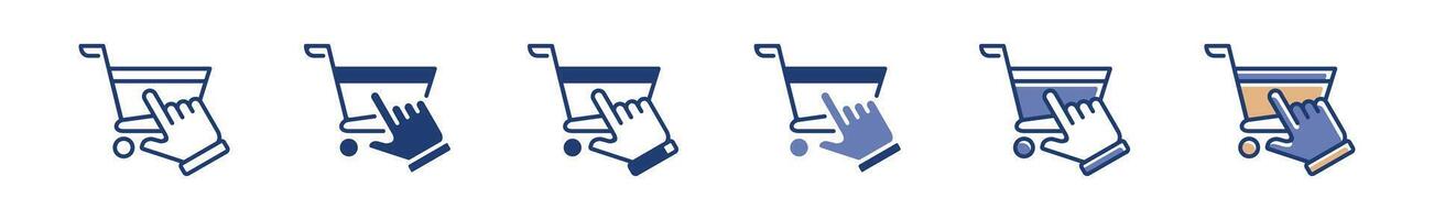 Hand pointer clicking cart icon . online purchase product symbol for web and app template design vector