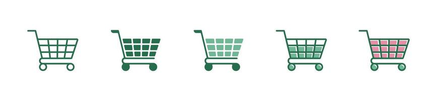 Shopping cart icons in a variety of different styles of buy or sell product illustration signs for online store web or app template symbol vector