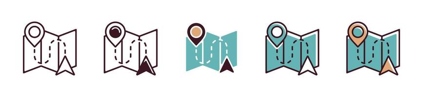 set of map location icon. route guide to marker position gps symbol illustration for web and app vector