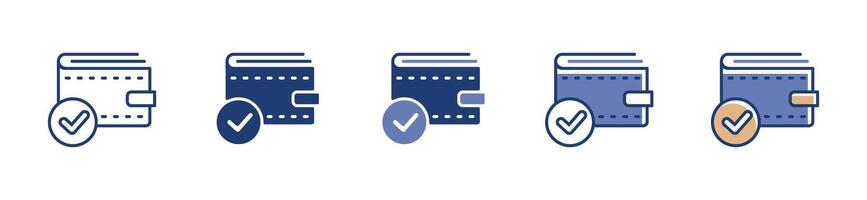 Wallet signs with check icon set for payment or saving money symbol finance e-wallet verification vector