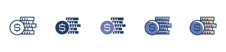 stack of coin icon dollar money earning a pile of coin signs in all design style illustrations for web and app interface vector