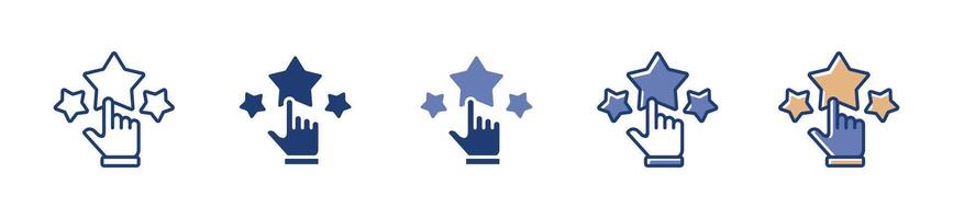 Hand picking stars for feedback rating icon line , rank quality service evaluation signs for an app or web template vector