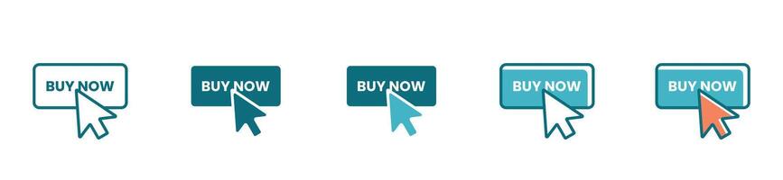 simple buy now icon set with pointer clicking the button flat modern design vector