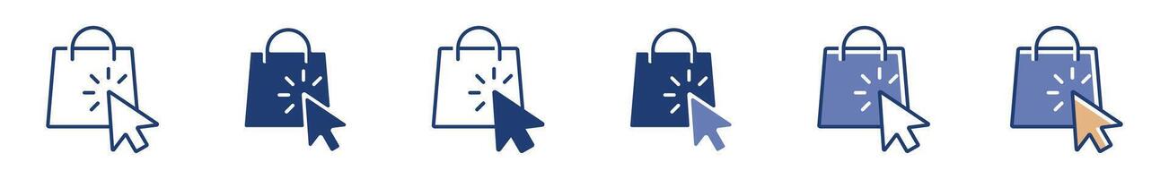 pointer click the shopping bag icon, buy a product to cart sign illustration for web and app online shop template design vector