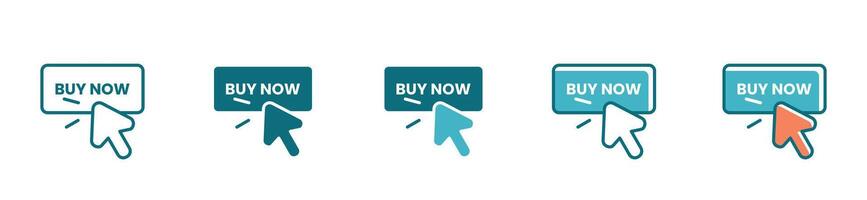 Buy now icon set with hand or pointer clicking the button design vector