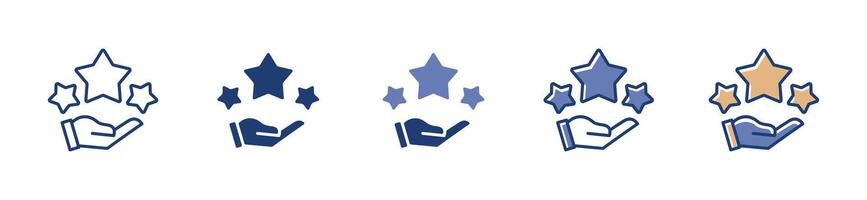 feedback rating icon with hand and stars, rate satisfaction signs for service evaluation in app or web template design vector