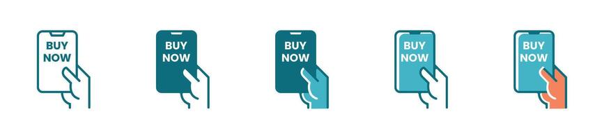 online shop buy now icon set with hand or pointer clicking the button in mobile app design vector