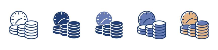 time is money icon with a variety of different styles illustration stack of coin signs vector