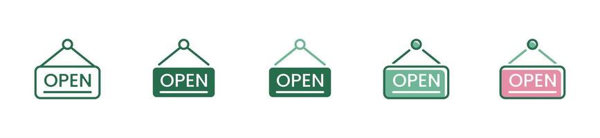 set of simple open signs for a store shop open icon in a variety of different styles vector