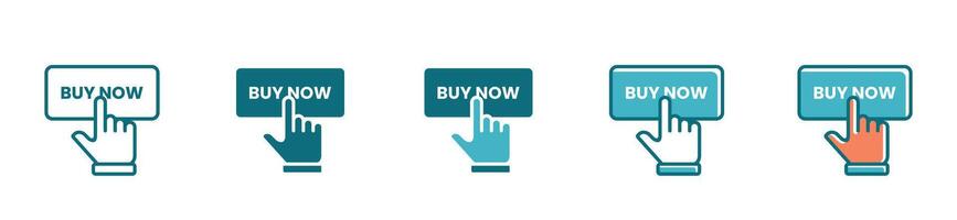 Buy now icon set with hand pointer clicking the button purchase or order product design vector