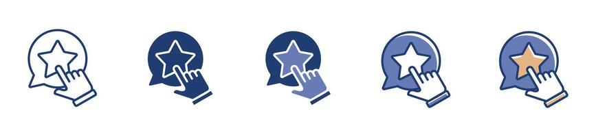 Hand pointer clicking rating stars icon for feedback service review satisfaction sign flat line style vector