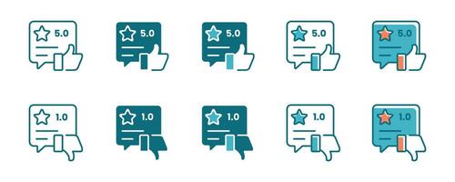 set of feedback rating icon service result evaluation with review client signs in 5 variant styles illustration for web, app, interface template design vector