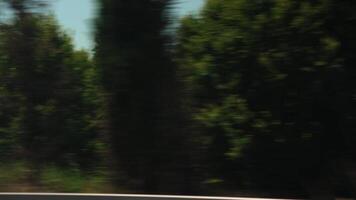 View of Lush Green Fields with Distant Mountain Range on a Sunny Day Captured from a Moving Vehicle video