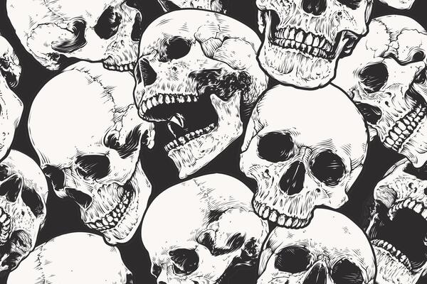 Seamless Pattern With Engraved Skulls