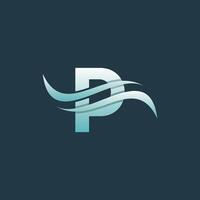 Modern Geometric Initial P Wave Ocean Simple Design Logo vector