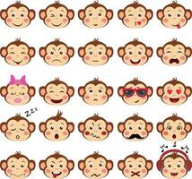 Set digital collage of cute monkey face with different expressions vector