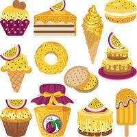 Set digital collage of sweets made with passion fruit vector