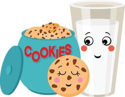 Can of cookies and glass of milk vector