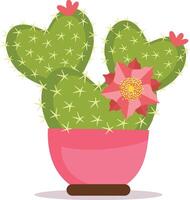 Succulent green heart-shaped cactus in pink vase vector