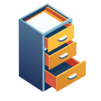 A colorful filing cabinet icon with an open drawer isolated on a transparent background png
