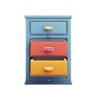 A colorful filing cabinet icon with an open drawer isolated on a transparent background png