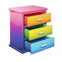 A colorful filing cabinet icon with an open drawer isolated on a transparent background png