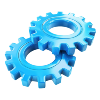 3D render of blue gears icon isolated on a transparent background png
