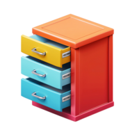 A colorful filing cabinet icon with an open drawer isolated on a transparent background png