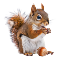 A squirrel holding an acorn, isolated on a transparent background png