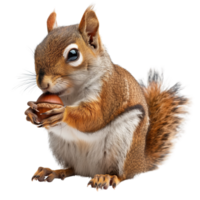 A squirrel holding an acorn, isolated on a transparent background png
