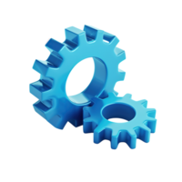 3D render of blue gears icon isolated on a transparent background png