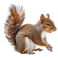 A squirrel with a bushy tail, isolated on a transparent background png