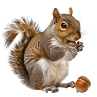 A squirrel holding an acorn, isolated on a transparent background png