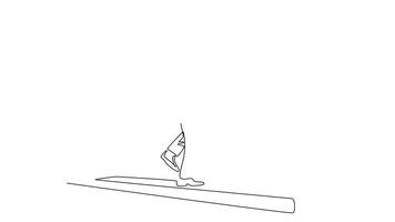 Animated self drawing of continuous line draw back view of young male manager walking relax on city street to go to the office while holding document. Urban commuter. Full length single line animation video