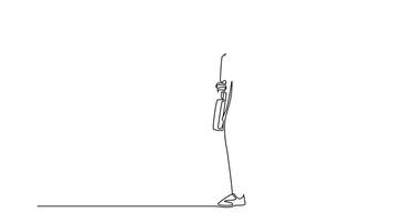 Animated self drawing of continuous line draw of young male worker walking hurry on city street to go to office while holding document. Urban commuter worker concept. Full length single line animation video