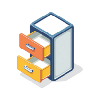 A colorful filing cabinet icon with an open drawer isolated on a transparent background png