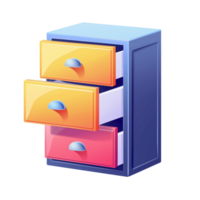 A colorful filing cabinet icon with an open drawer isolated on a transparent background png