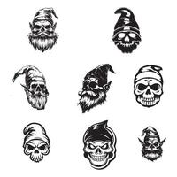 set of skulls with gnome's logo design template vector