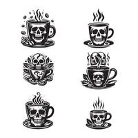 set of coffees cup with skull logo design template vector