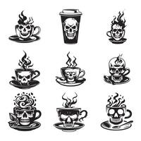set of skulls with coffee logo design style vector