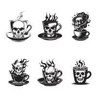 set of skulls with coffee logo design style vector