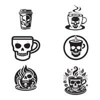 set of coffees cup with skull logo design template vector